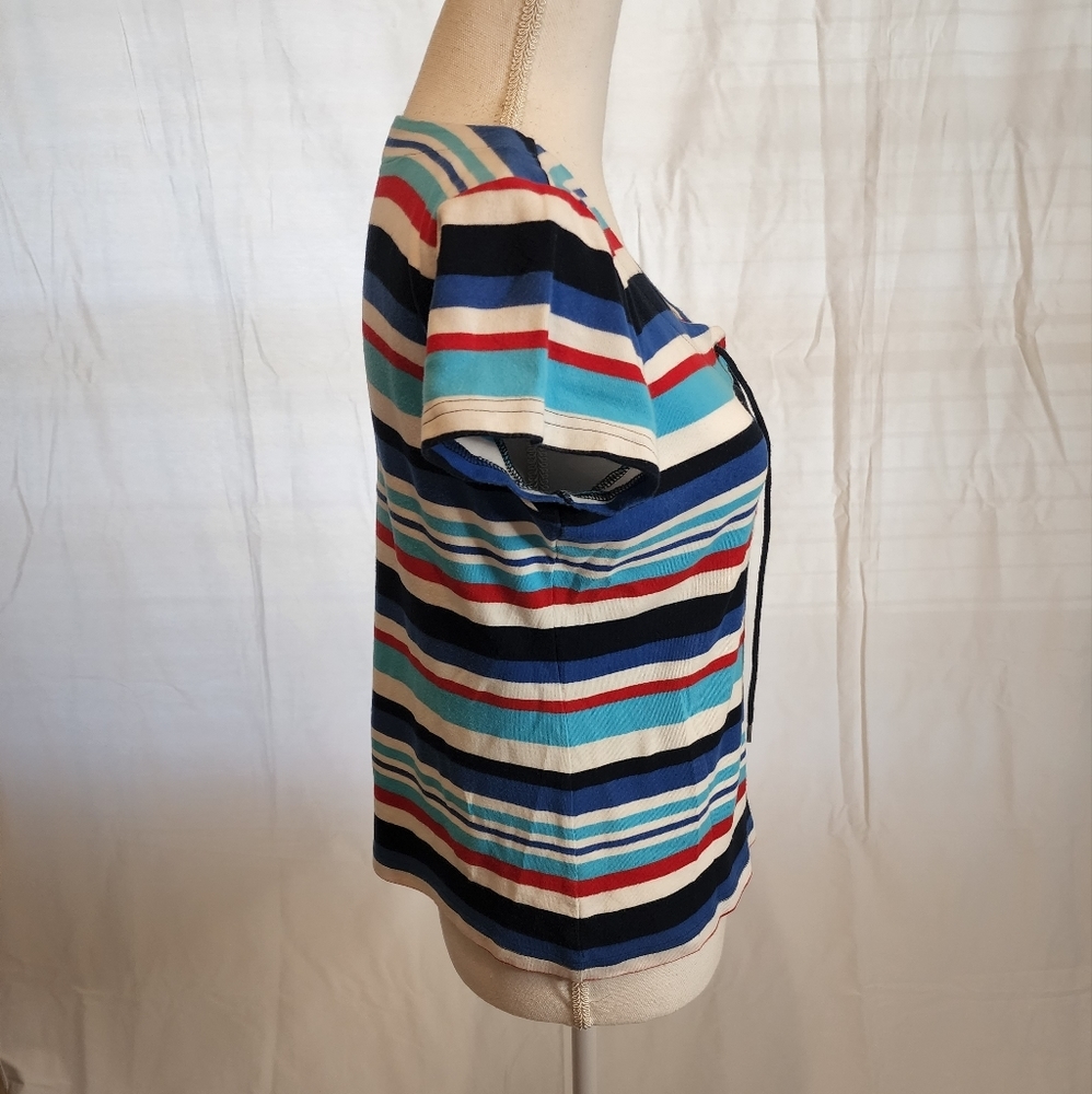 CHAPS Women's Stripped Lace Up Tee - Picture 9 of 11